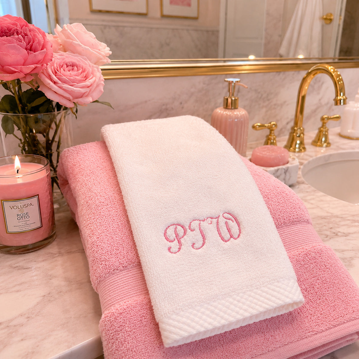 Embroidered 100% Cotton White Hand Towels